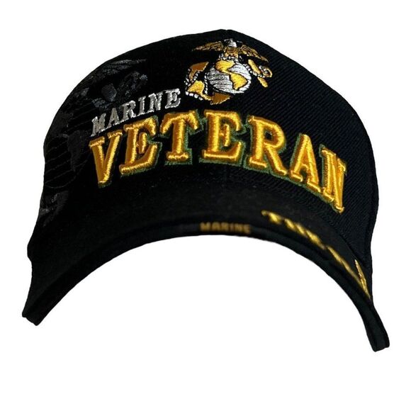 U.S. Marine Corps Veteran Hat Yellow Embroidered Strapback Spellout Hat - Picture 1 of 6